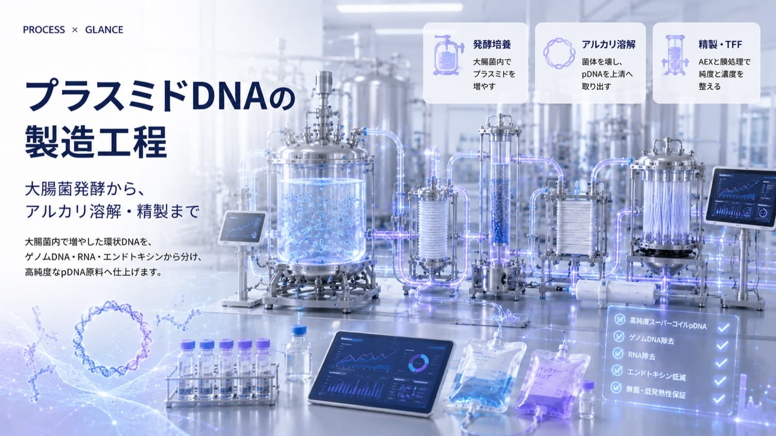 プラスミドDNAの製造工程とは？大腸菌発酵から精製まで