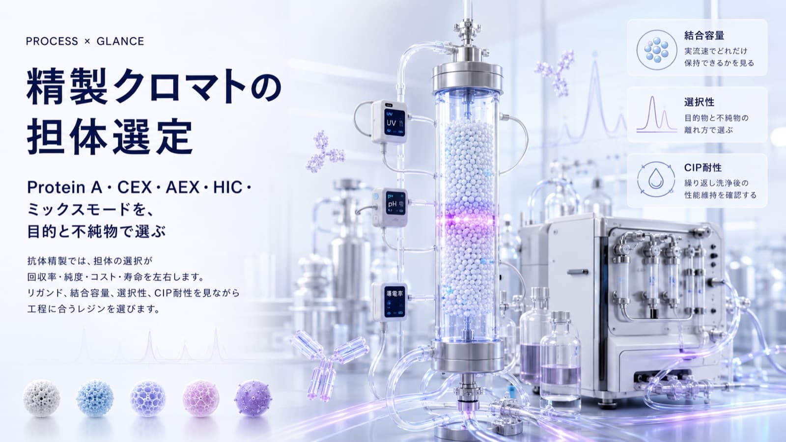 精製クロマトの担体(レジン)の選び方|Protein A・イオン交換・HIC・ミックスモード